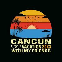 cancun strand retro t-shirt, mexico strand årgång retro solnedgång t-shirt design, familj strand semester, Semester sommar semester skjorta, 1970-talet färgrik retro skjorta, sommartid minnen tillsammans skjorta vektor