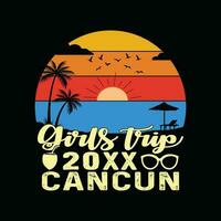 cancun strand retro t-shirt, mexico strand årgång retro solnedgång t-shirt design, familj strand semester, Semester sommar semester skjorta, 1970-talet färgrik retro skjorta, sommartid minnen tillsammans skjorta vektor