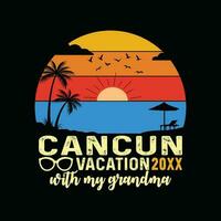 cancun Strand retro T-Shirt, Mexiko Strand Jahrgang retro Sonnenuntergang T-Shirt Design, Familie Strand Urlaub, Urlaub Sommer- Ferien Shirt, 1970er Jahre bunt retro Shirt, Sommer Erinnerungen zusammen Hemd vektor