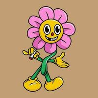 Sonnenblume Charakter Illustration Karikatur im retro Design Stil vektor