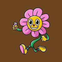 Sonnenblume Charakter Illustration Karikatur im retro Design Stil vektor