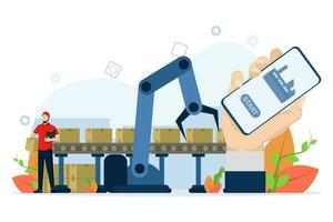 mobil är ansluten till de industri. industri 4.0 fabrik arbete robot ärm. intelligent industriell rotation. automatisk produktion. industriell begrepp använder sig av robotar. trogen teknologi i fabrik. vektor