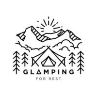 glamourös Camping Jahrgang Monoline Vektor Illustration