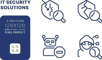 Internet-Sicherheit Lösungen linear Desktop Symbole Satz. hacken Verhütung. bot der Verkehr Erkennung. Pixel perfekt 128x128, Gliederung 4px. isoliert Benutzer Schnittstelle Elemente Pack zum Webseite. editierbar Schlaganfall vektor