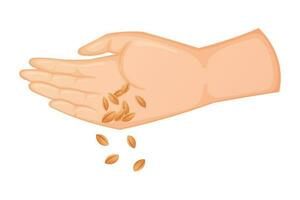 Mensch Hand werfen Pflanze Samen. das Konzept von Gartenarbeit und Aussaat. Vektor isoliert Karikatur Illustration.