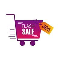 Flash-Verkauf im Warenkorb mit Etikettenvektorentwurf vektor
