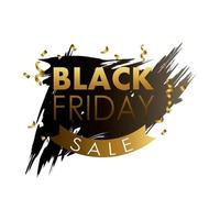 schwarzes Freitag-Verkaufsetikett in schwarzem Farbfleck mit goldener Beschriftung und Band vektor
