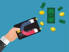 hand innehav kreditkort finansiella och online betalningar koncept vektor