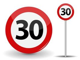 Geschwindigkeitsbegrenzung für rundes rotes Straßenschild 30 Stundenkilometer vektor