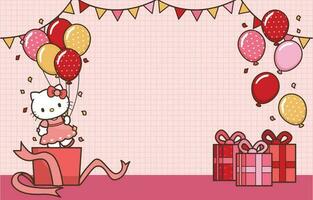 Geburtstag Party zum Kätzchen mit Luftballons und Geschenk Box vektor