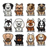 tecknad serie söt hund karaktär ikon vektor illustration uppsättning
