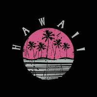 illustration surfing i hawaii. grunge bakgrund. årgång design. stämpel typografi, t-shirt grafik, skriva ut, affisch, baner, flygblad, vykort vektor