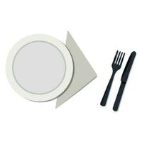 Vektor Illustration von das Essen Tabelle Einstellung. Platte, Servietten und Besteck auf ein Weiß Hintergrund.