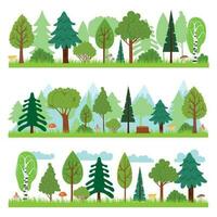 skog landskap. skog natur träd panorama, skogar miljö och tall träd vektor illustration