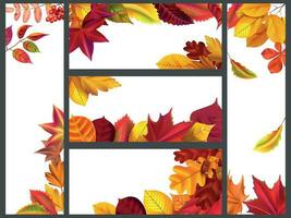 realistisk höst löv banderoller. gul trädgård blad, flygande blad och falla säsong baner bunt vektor illustration uppsättning