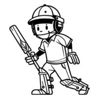 Kricket Spieler Vektor Clip Art, schwarz und Weiß Kricket Spieler Vektor Silhouette, ein Mann Stehen mit Kricket Schläger auf das Feld.