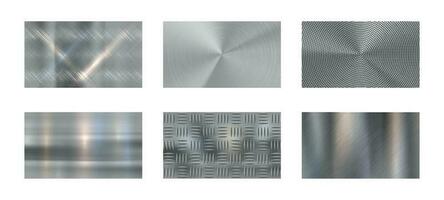 gebürstet Metall. Stahl metallisch Textur, poliert Chrom und Silber Metalle scheinen realistisch Vektor Hintergrund einstellen