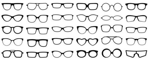 glasögon silhuett. retro glasögon, öga hälsa glasögon och fälg solglasögon silhuetter vektor uppsättning