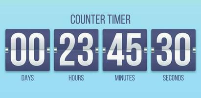 Flip Uhr Timer. Countdown Zähler Tage, Zählen Std und Protokoll Zahlen. Flipclock Timer Vektor Illustration