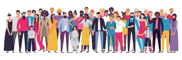 multiethnisch Gruppe von Personen. Gesellschaft, multikulturell Gemeinschaft Porträt und Bürger. jung, Erwachsene und ältere Menschen Vektor Illustration