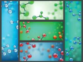 abstrakt molekyler banderoller. vetenskap cell forskning, kemi molekyler och molekyl strukturera baner vektor illustration uppsättning