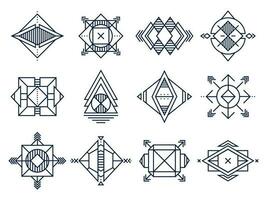 geometrisch Formen. abstrakt Dreiecke Kunst, Schmuck geometrisch gestalten und Linie kosmisch Star Vektor Illustration einstellen