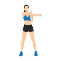 kvinna håller på med stående korsa kropp ärm. axel sträcka träning. vektor