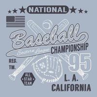 baseball sport typografi östliga ligan Los Angeles skiss av korsade baseball batsand handske tshirt utskrift design grafik vektor illustration affisch badge applikation etikett