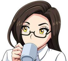 Anime Mädchen Trinken Kaffee auf Weiß vektor