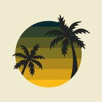 sommar strand, handflatan träd, retro, siluett logotyp vektor illustration