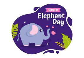 värld elefant dag vektor illustration på 12 augusti med elefanter djur för frälsning ansträngningar och bevarande i tecknad serie hand dragen mallar