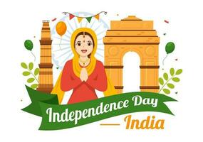 glücklich Unabhängigkeit Tag Indien Vektor Illustration auf 15 August mit indisch Flagge im eben Karikatur Hand gezeichnet Feier Hintergrund Vorlagen