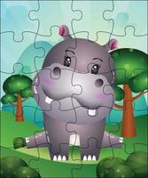 Puzzlespielillustration für Kinder mit niedlichem Nilpferd vektor