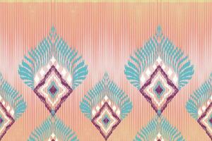 Ikat ethnisch Pfau Stammes- nahtlos Muster zum Tapete, Dekoration, Stoff und Textil, Hintergrund, Teppich. vektor