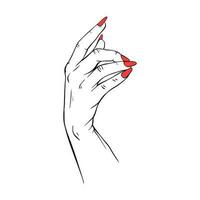 lange rot Nägel Hand gezeichnet Geste skizzieren Vektor Illustration Linie Kunst