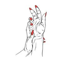 lange rot Nägel zwei Hand gezeichnet Geste skizzieren Vektor Illustration Linie Kunst