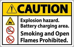 Vorsicht Zeichen Explosion Gefahr, Batterie Laden Bereich, Rauchen und öffnen Flammen verboten vektor