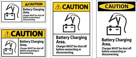 varning tecken batteri laddning område, laddare måste vara Stäng av innan ansluter eller frånkoppling vektor