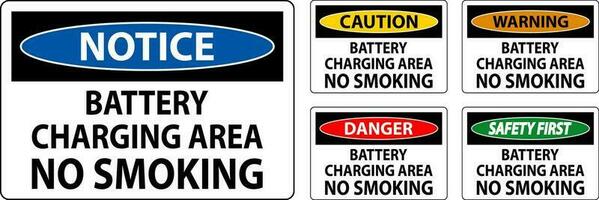 Achtung Zeichen Batterie Laden Bereich, Nein Rauchen vektor