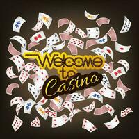 herzlich willkommen zu Kasino Zeichen mit Poker Karte verstreut, Vektor Illustration