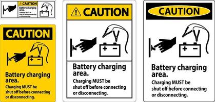 Vorsicht zuerst Zeichen Batterie Laden Bereich, Laden Muss Sein geschlossen aus Vor verbinden oder trennen. vektor