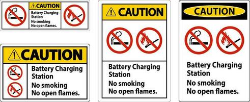 Vorsicht Zeichen Batterie Laden Bahnhof, Nein Rauchen, Nein öffnen Flammen vektor