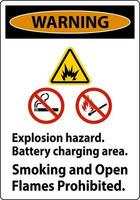 varning tecken explosion fara, batteri laddning område, rökning och öppen lågor förbjuden vektor
