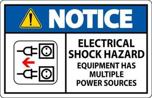 beachten Zeichen elektrisch Schock Gefahr, Ausrüstung hat mehrere Leistung Quellen vektor