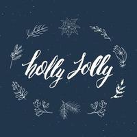 god jul kalligrafiska bokstäver holly jolly. typografiska hälsningar design. kalligrafi bokstäver för semester hälsning. handritad bokstäver text vektorillustration vektor