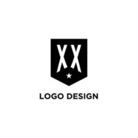 xx monogram första logotyp med geometrisk skydda och stjärna ikon design stil vektor