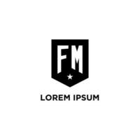 fm monogram första logotyp med geometrisk skydda och stjärna ikon design stil vektor