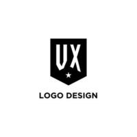 vx monogram första logotyp med geometrisk skydda och stjärna ikon design stil vektor
