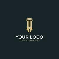 tun Monogramm Initiale Logo mit Brunnen Stift und Säule Stil vektor