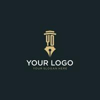 yo Monogramm Initiale Logo mit Brunnen Stift und Säule Stil vektor